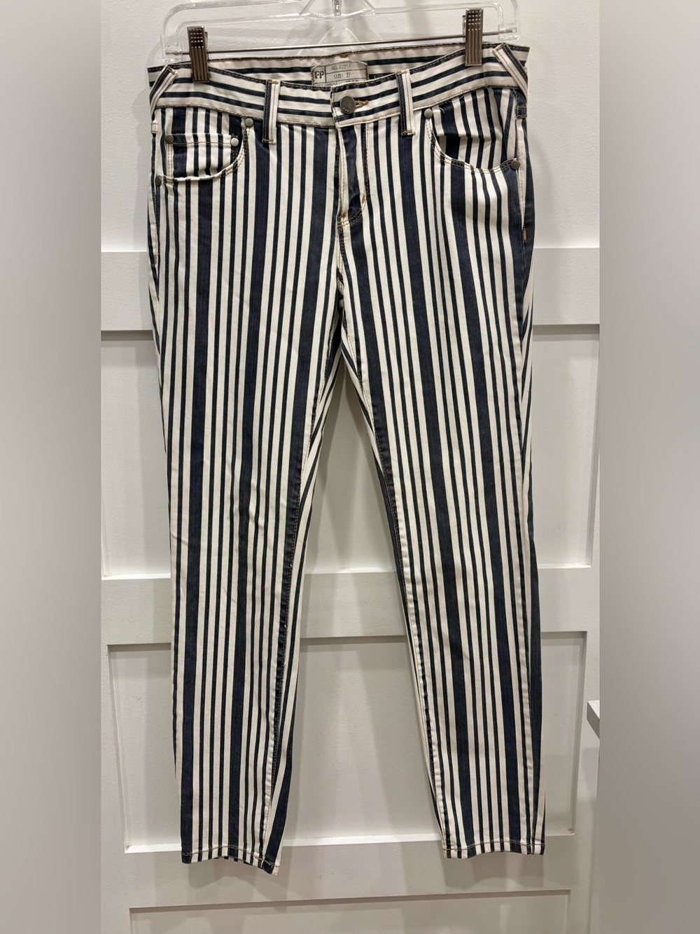 Free People White and Black Striped Low Rise Denim Jeans